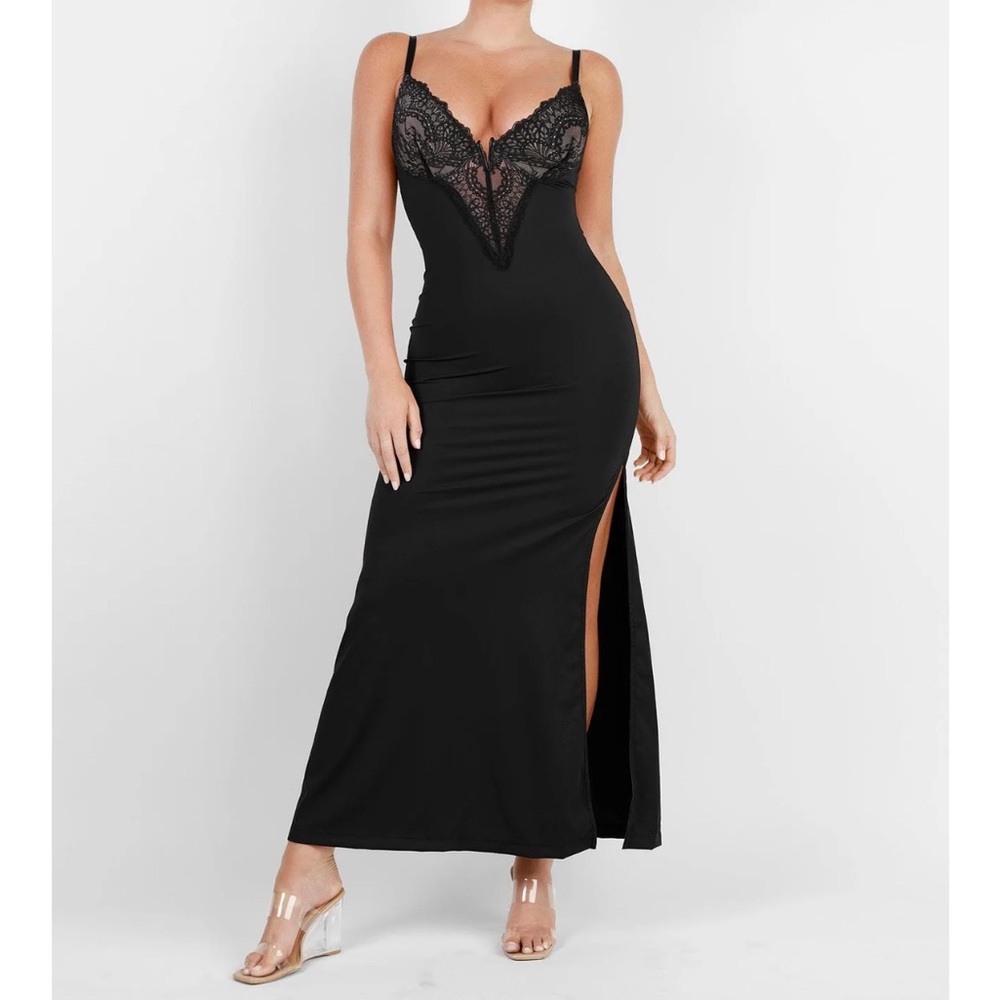 Shapewear Dress Lace Slip Split Maxi